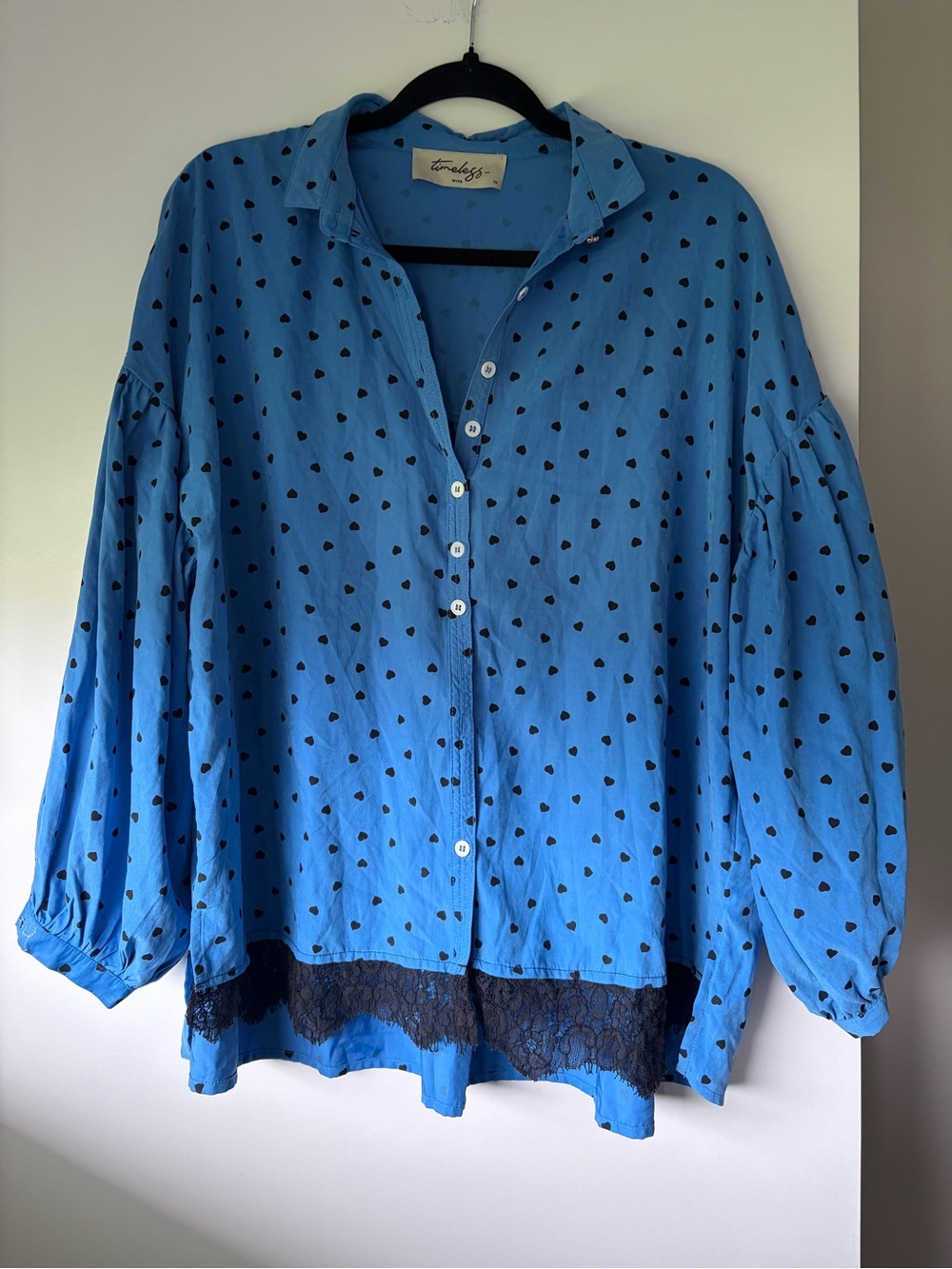 Timeless Women’s Button-up Lace Heart Shirt - one size